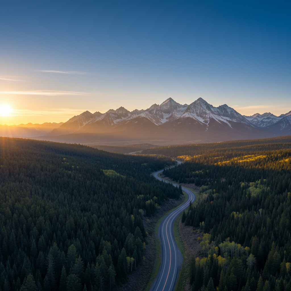 Wyoming mountain landscape and winding road